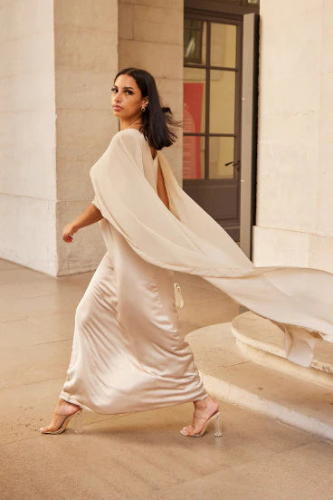 Beige Cape Maxi Dress