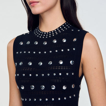 Black Studded Midi Dress for Evening Wear