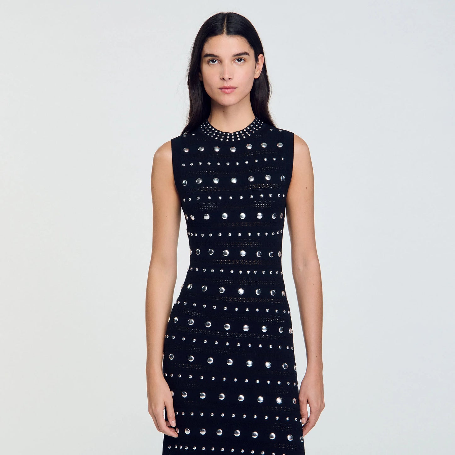 Black Studded Midi Dress for Evening Wear