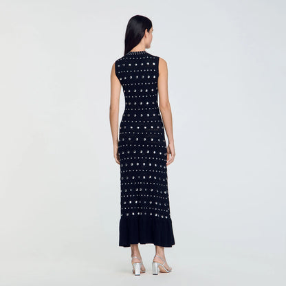 Black Studded Midi Dress for Evening Wear