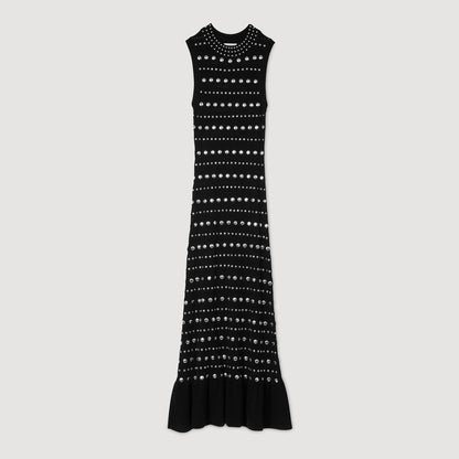 Black Studded Midi Dress for Evening Wear